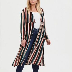 Torrid Georgette Striped Long Sleeve Kimono Duster